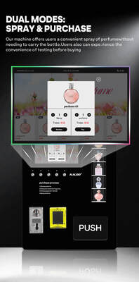 Haloo wall-mounted perfume spray vending machine can hold four different fragrances and features five sample buttons for tabletop use