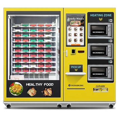 32 pulgadas de pantalla táctil de gran capacidad máquina de caja de almuerzo semiautomática con 3 hornos de microondas, pegatinas personalizables para toda la máquina