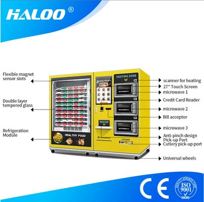 32 pulgadas de pantalla táctil de gran capacidad máquina de caja de almuerzo semiautomática con 3 hornos de microondas, pegatinas personalizables para toda la máquina