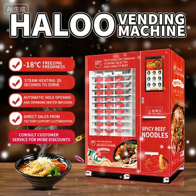 Máquina expendedora de fideos congelados Haloo -18 °C con material de placa de acero de color, horno de microondas, calefacción al vapor durante 35 segundos, servir